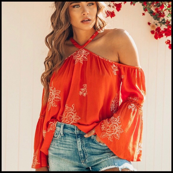 Floral Flare Sleeve Halter - Picture 3 of 6